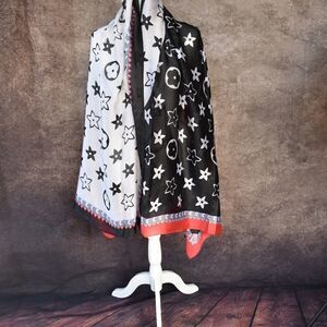 Miss Starwars White & Black Long Silky Scarf Shawl